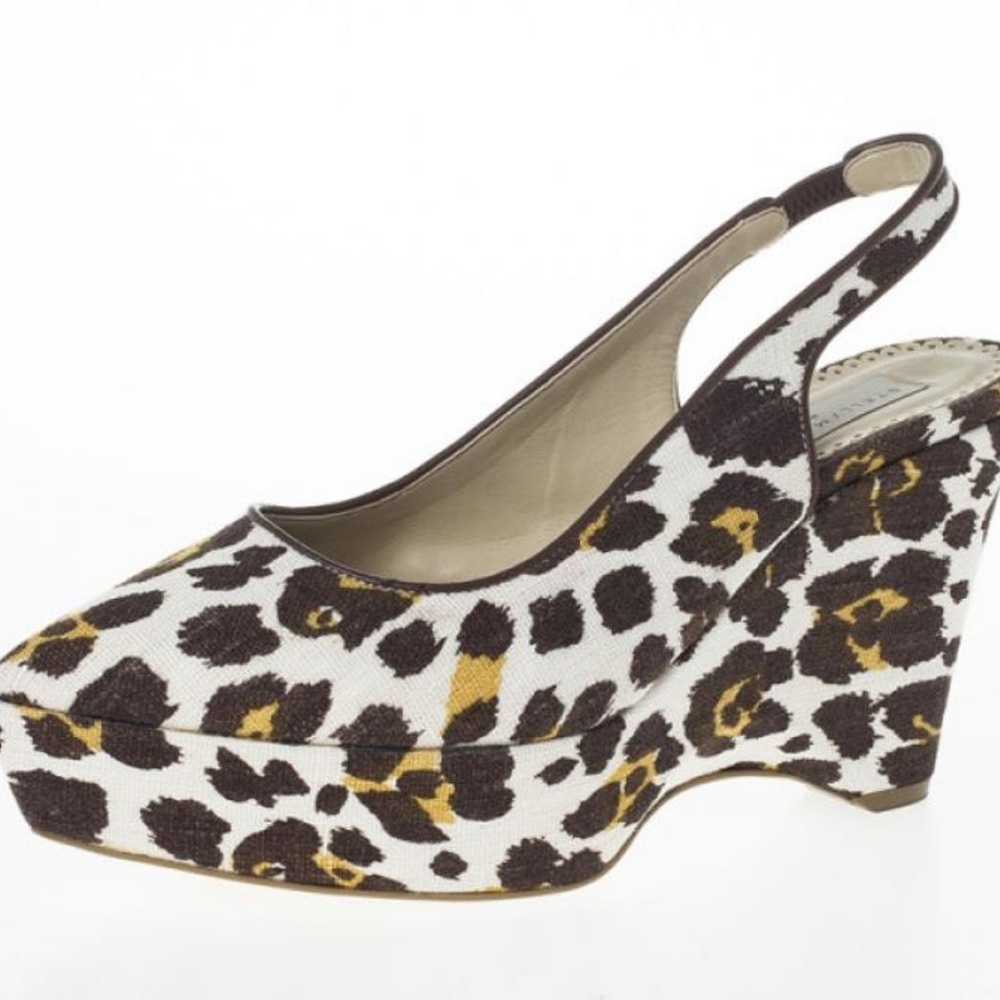 Stella McCartney Leopard Print Canvas Slingback Nathalie Wedges Size 41